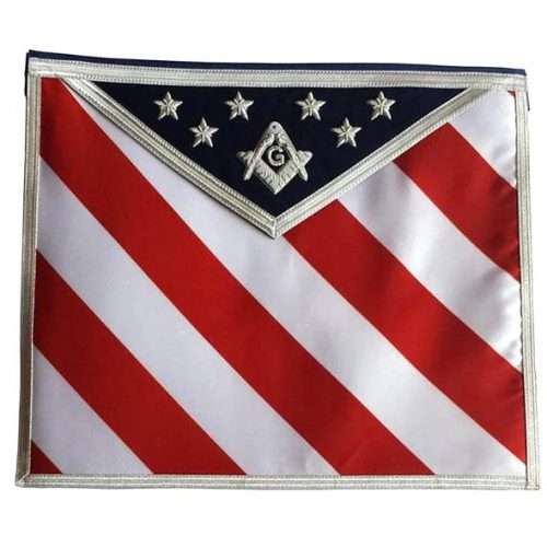Master Mason Blue Lodge Apron - White, Red & Blue Velvet Hand Embroidery